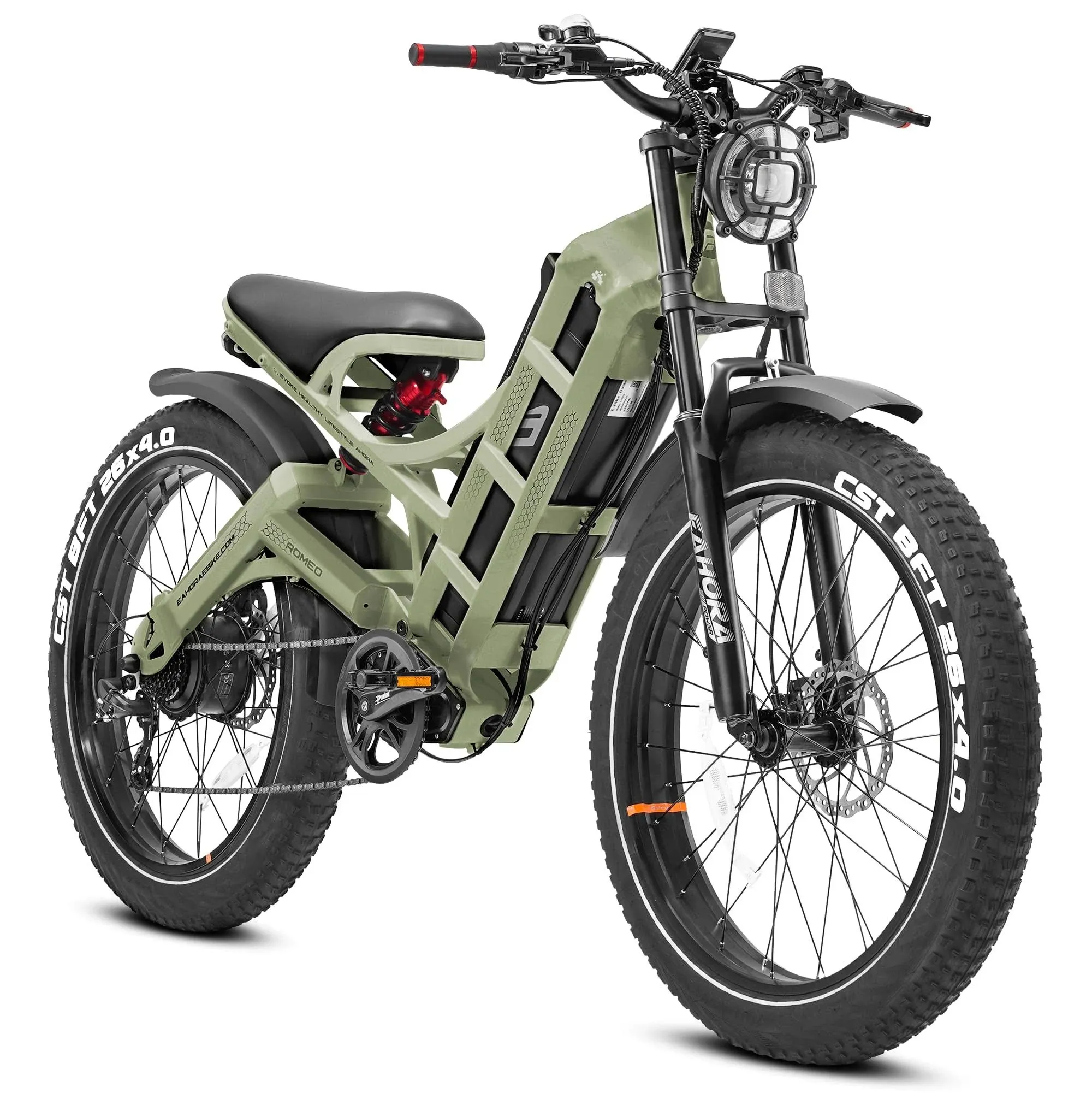 Eahora Romeo 60Ah 1000W Electric Bike for Adults Long Range Electric Bike 26 * 4.0 Fat Tire Electric Bike Full Suspension Electric Mountain Bike for