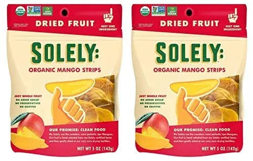 Solely Organic Dried Mango Strips, 5.5oz Pack of Two One Ingredient Vegan Non-GMO No Added Sugar Packaged by Independent Cuisine