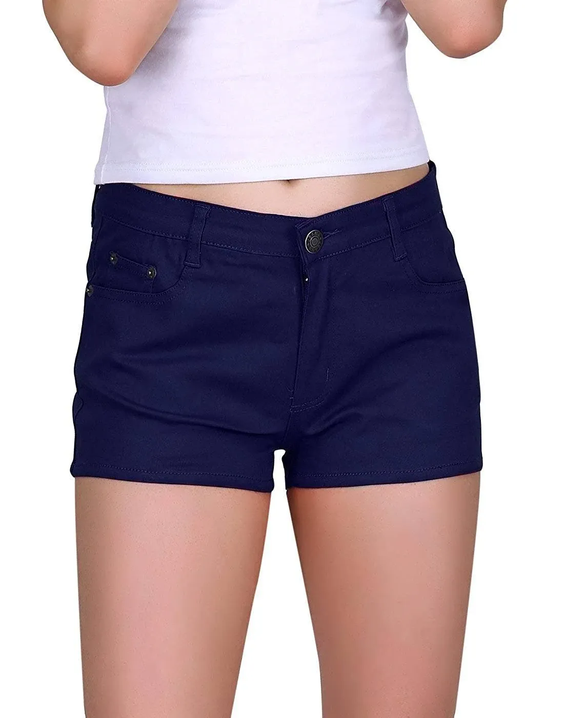 HDE Women's Solid Color Ultra Stretch Fitted Low Rise Moleton Denim Booty Shorts ...