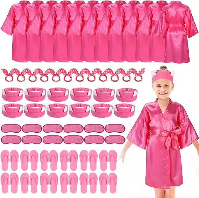 60 Pcs Spa Party Supplies for Girls Satin Kimono Robe Disposable Foam Slipper...