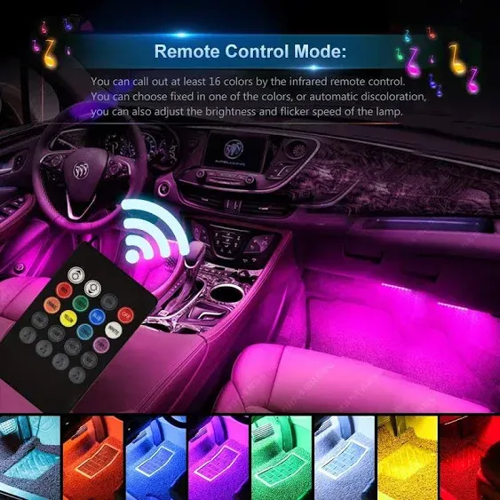 Tira De Luz 48 LED Con Control Remoto Para Carros Auto Interior Luces Multicolor