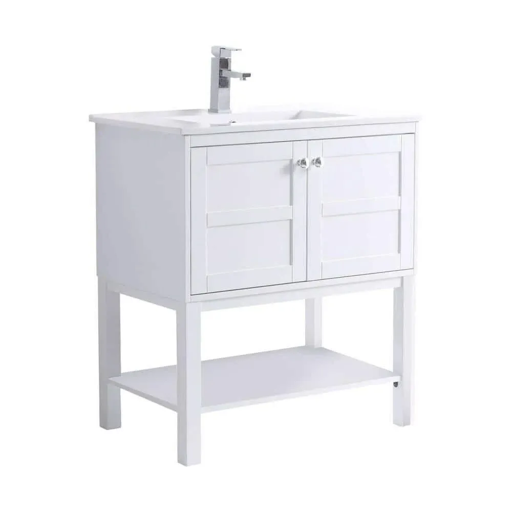 Fine Fixtures Brooklyn Vanity 30" Wide -2 Door/Shelf, White, with Sink