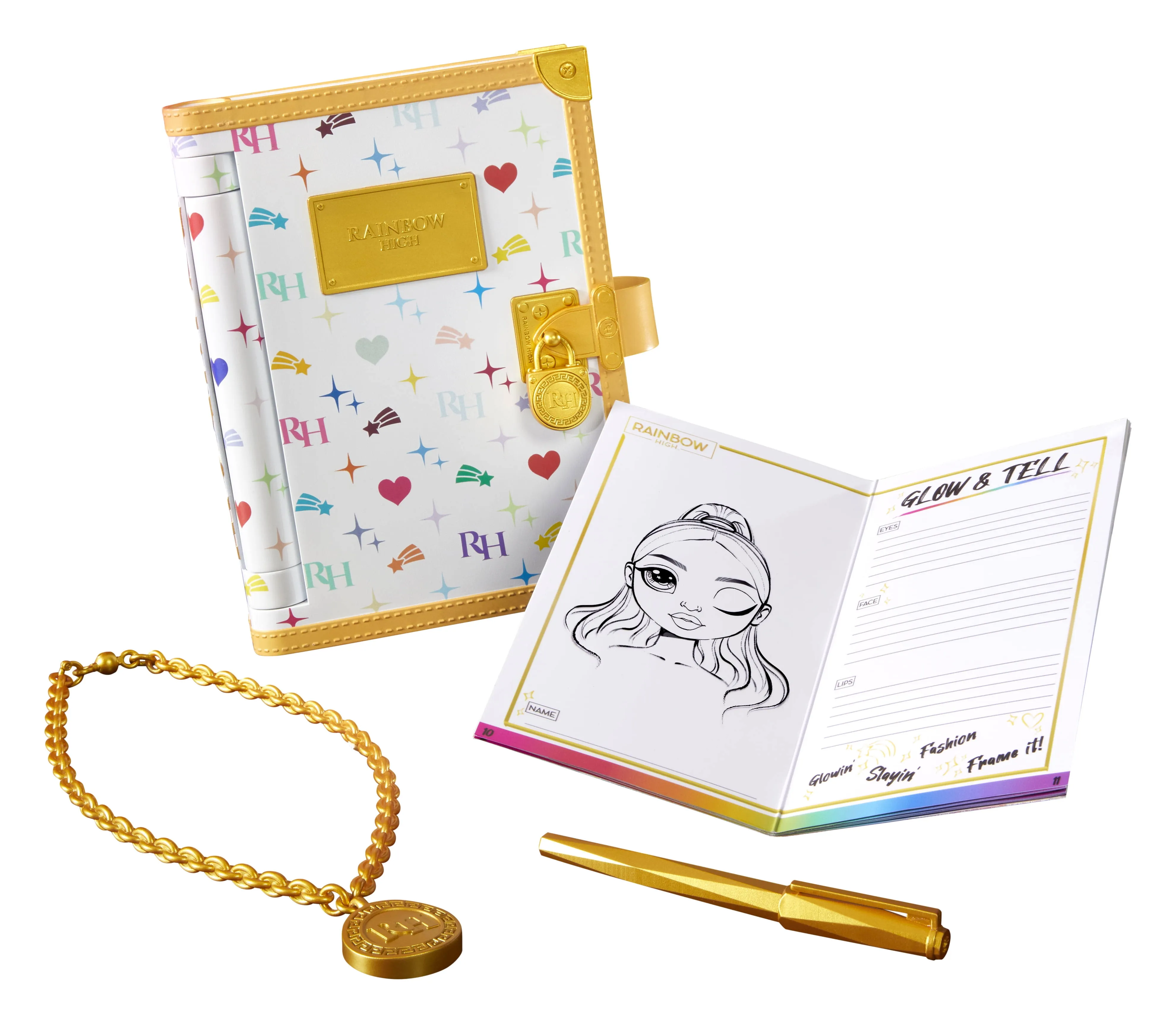 Rainbow High Secret Journal with Lock, Activity Book, Pen, and Necklace Charm