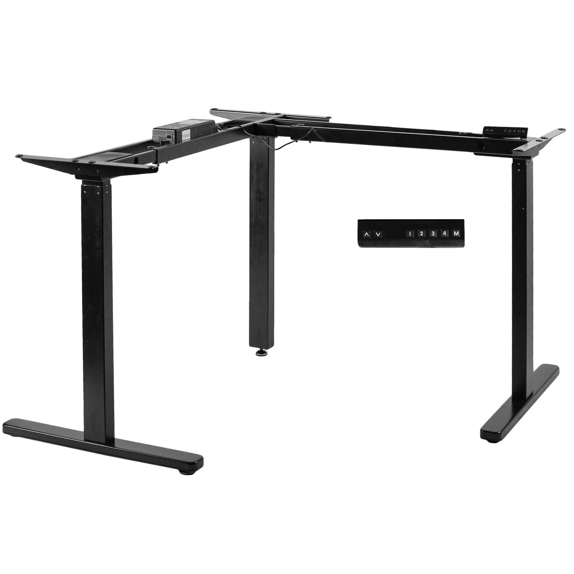 Vivo Black Electric Motor Height Adjustable Corner 3 Leg Standing Desk Frame