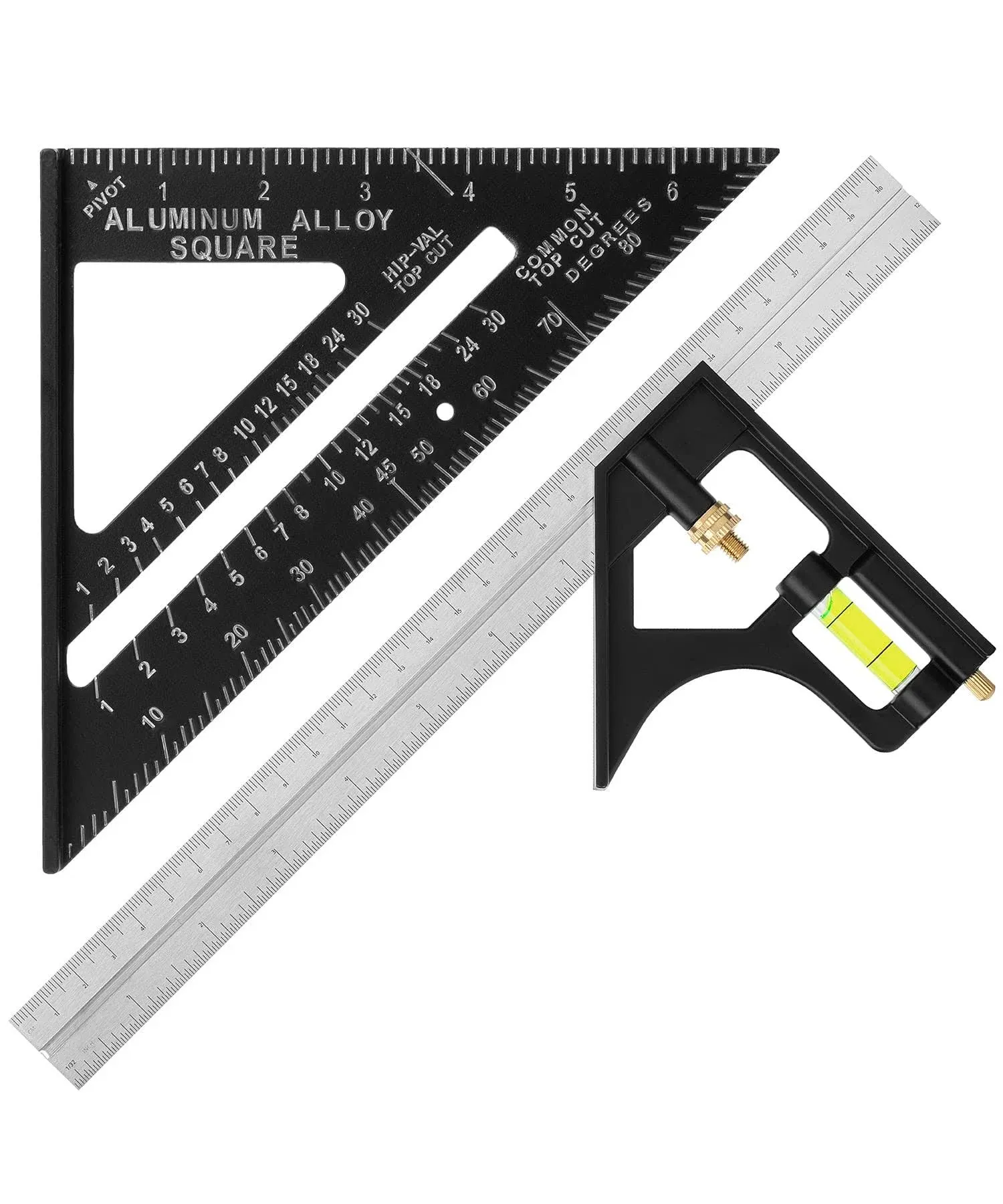 - Rafter Square and Combination Square Tool Set, Black, 7&#034; Square, 12&#034; Aluminum 