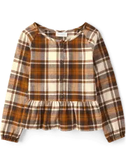 The Children's Place Girls' Matching Family Plaid Flannel Peplum Top