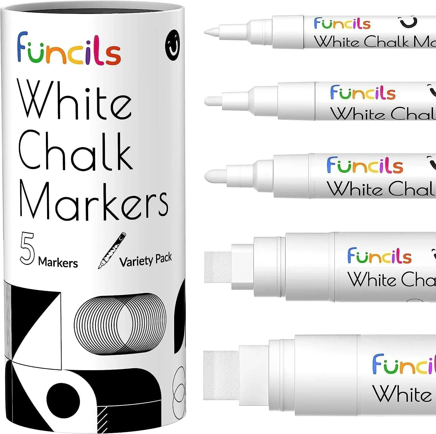 Funcils 5 White Chalk Markers for Chalkboard Signs, Blackboard, Car Window ...