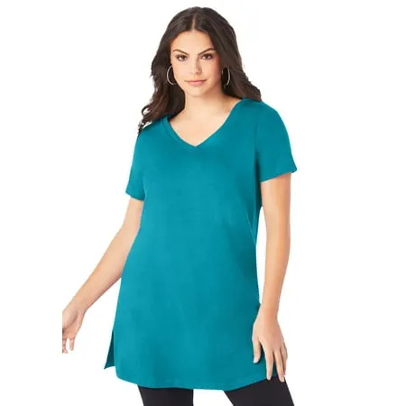 Roaman's Women's Plus Size Short-Sleeve V-Neck Ultimate Tunic