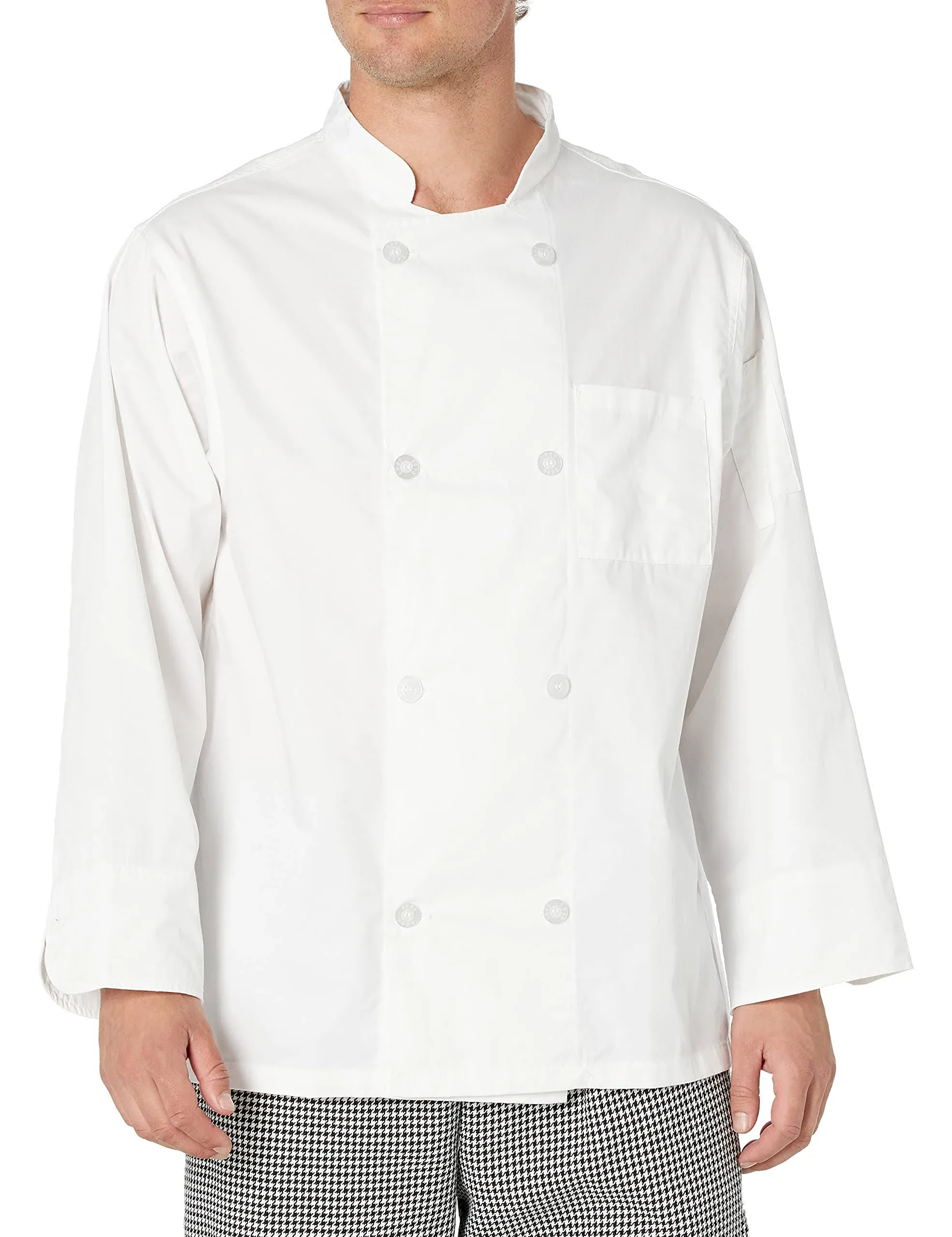 Chef Code Chef Coat with 8 Pearl Buttons, Double Breasted Front, White, Small, Men's