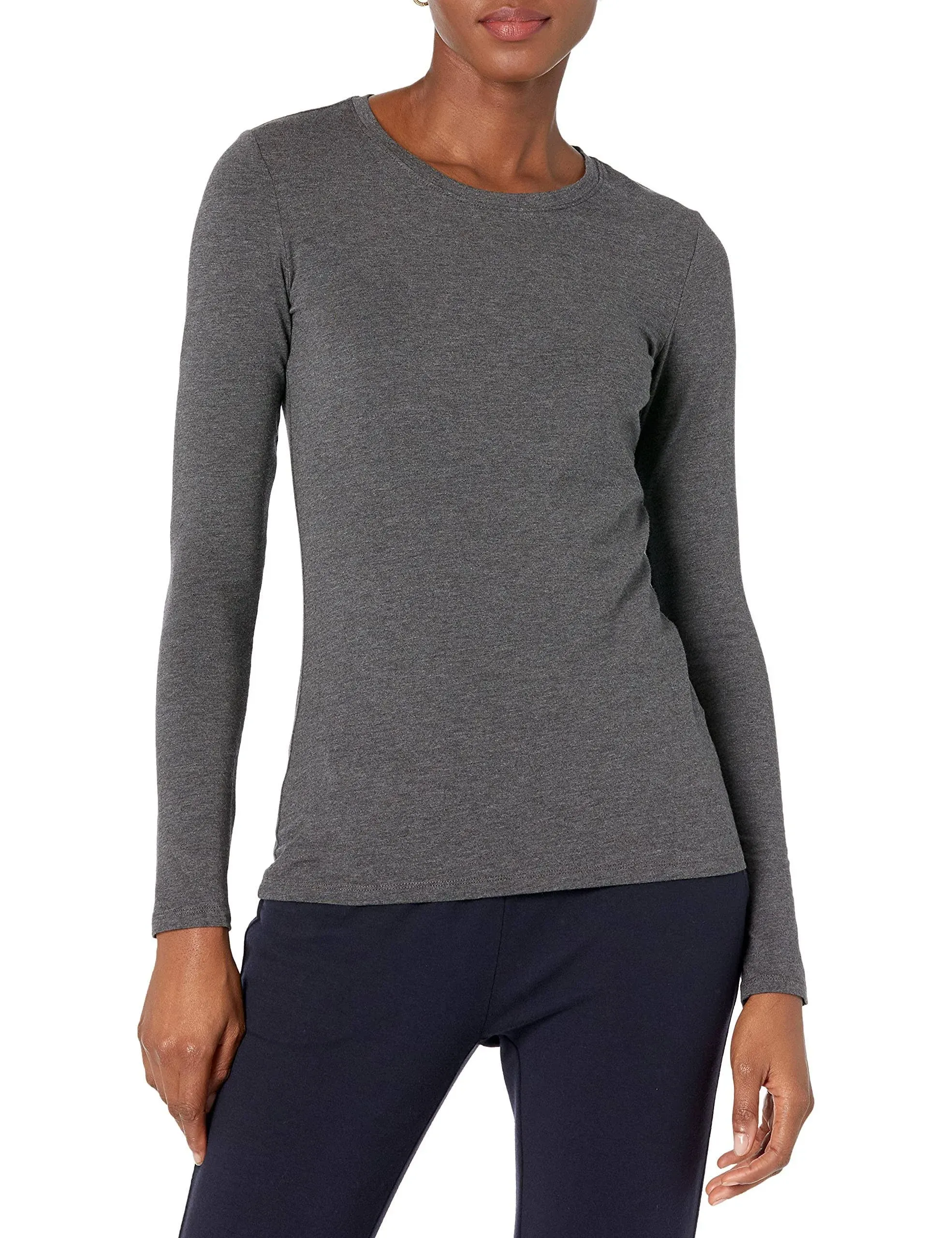 Amazon Essentials Womens Classic-Fit Long-Sleeve Crewneck T-Shirt (Available in Plus Size), Charcoal Heather, XX-Large