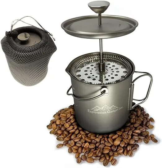 EXPLORATION GADGET Titanium Camping Coffee Maker use as French Press