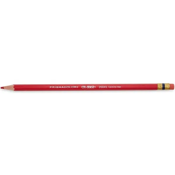 Prismacolor Col-Erase Pencil w/Eraser, Carmine Red Lead/Barrel, Dozen