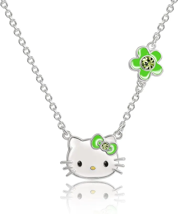 SALLY ROSE Sanrio Hello Kitty Birthstone Necklace 18" - Silver Plated Hello Kitty Necklace with Birthstone Officially Licensed