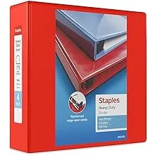 Staples Heavy-Duty 4-Inch D 3-Ring View Binder, Red (24698-US)