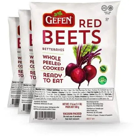 Gefen Organic Red Beets, Whole, Peeled, Cooked & Ready to Eat, 1.1 lb 3 Pack ...