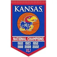 Kansas KU Jayhawks 6 Time Basketball National Champions Banner Flag