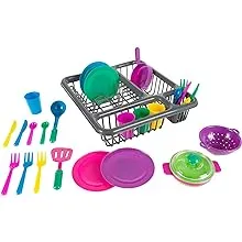 Kids Play Dish Set, 27 Piece Tableware Dish Set with Dish Drainer