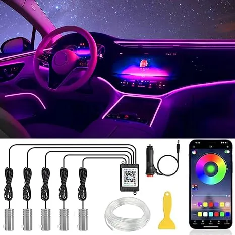 Interior Car LED Strip Lights, LEDCARE RGB 16 Million Colors 5 in 1 Ambient Lighting Kit with App Control and Music Mode, Automobile Inside Car Lights with 236 Inches Fiber Optic