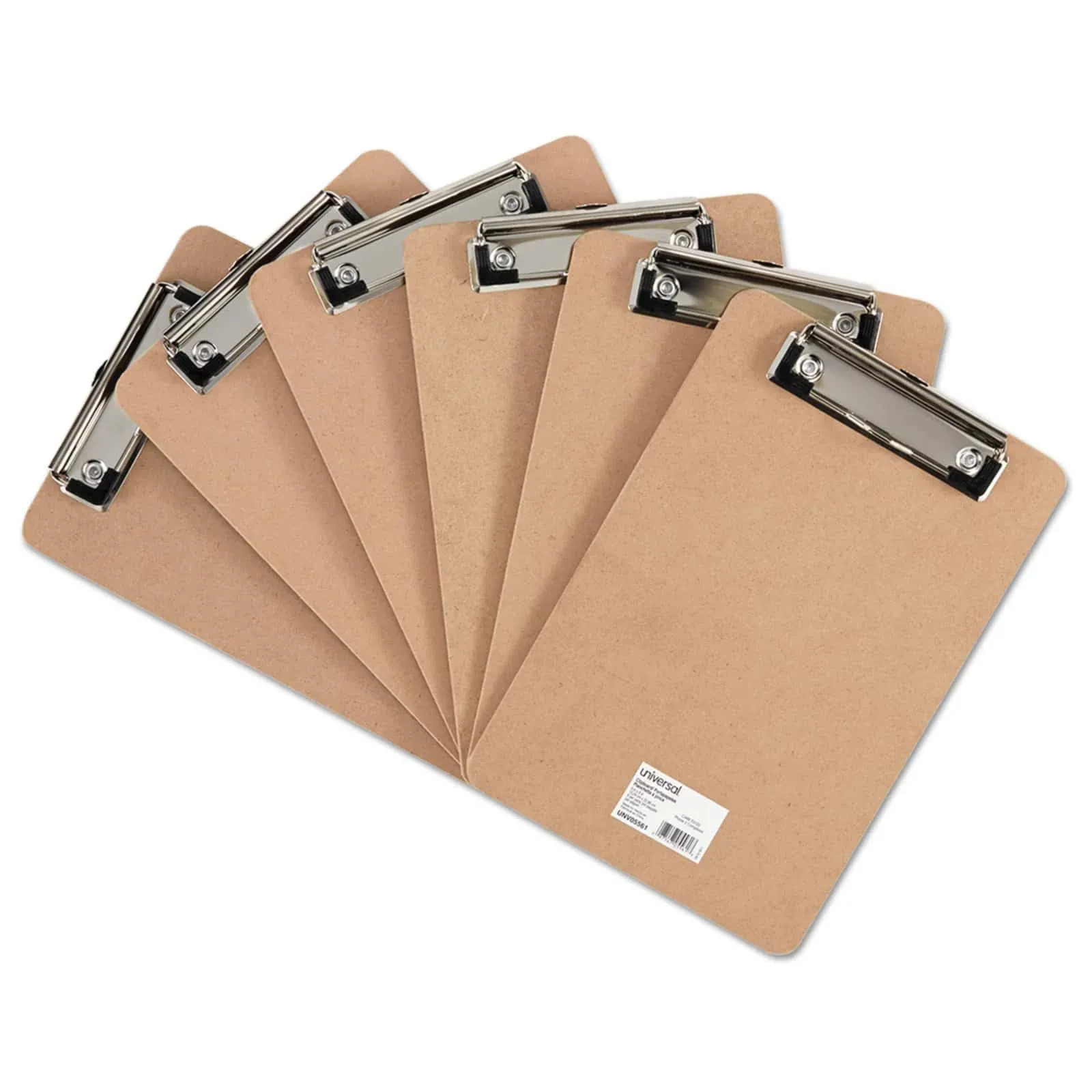 Universal UNV05561 1/2 in. Capacity 6 in. x 9 in. Hardboard Clipboard with Low-Profile Clip - Brown (6/Pack)