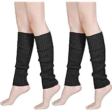 80s Women Knit Leg Warmers Ribbed Leg Warmers for Party Accessories Black 2