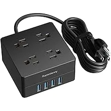 5ft Power Strip, SUPERDANNY Surge Protector 900 Joules, 5ft, All Black