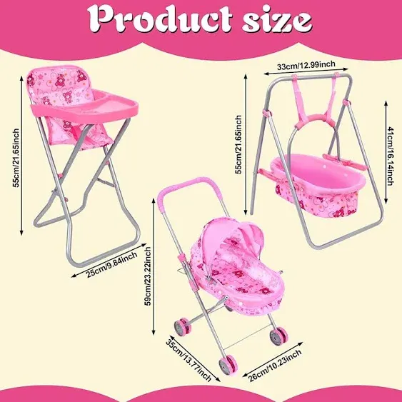 Stroller for Dolls Baby Doll Stroller Set Fits 16″ Dolls - 4 Pcs Baby Doll