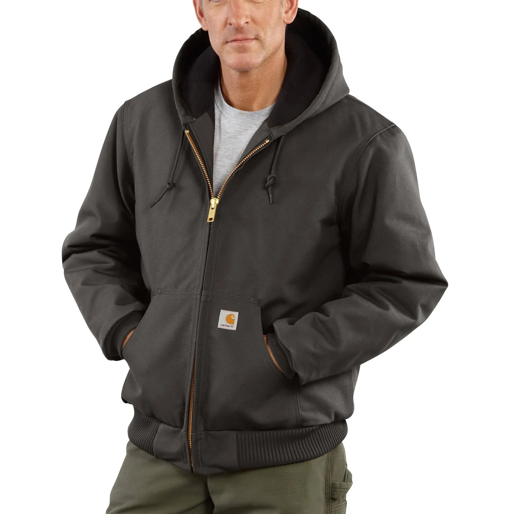 Carhartt Men's Quilted Flannel-Lined Duck Active Jacket, Gravel