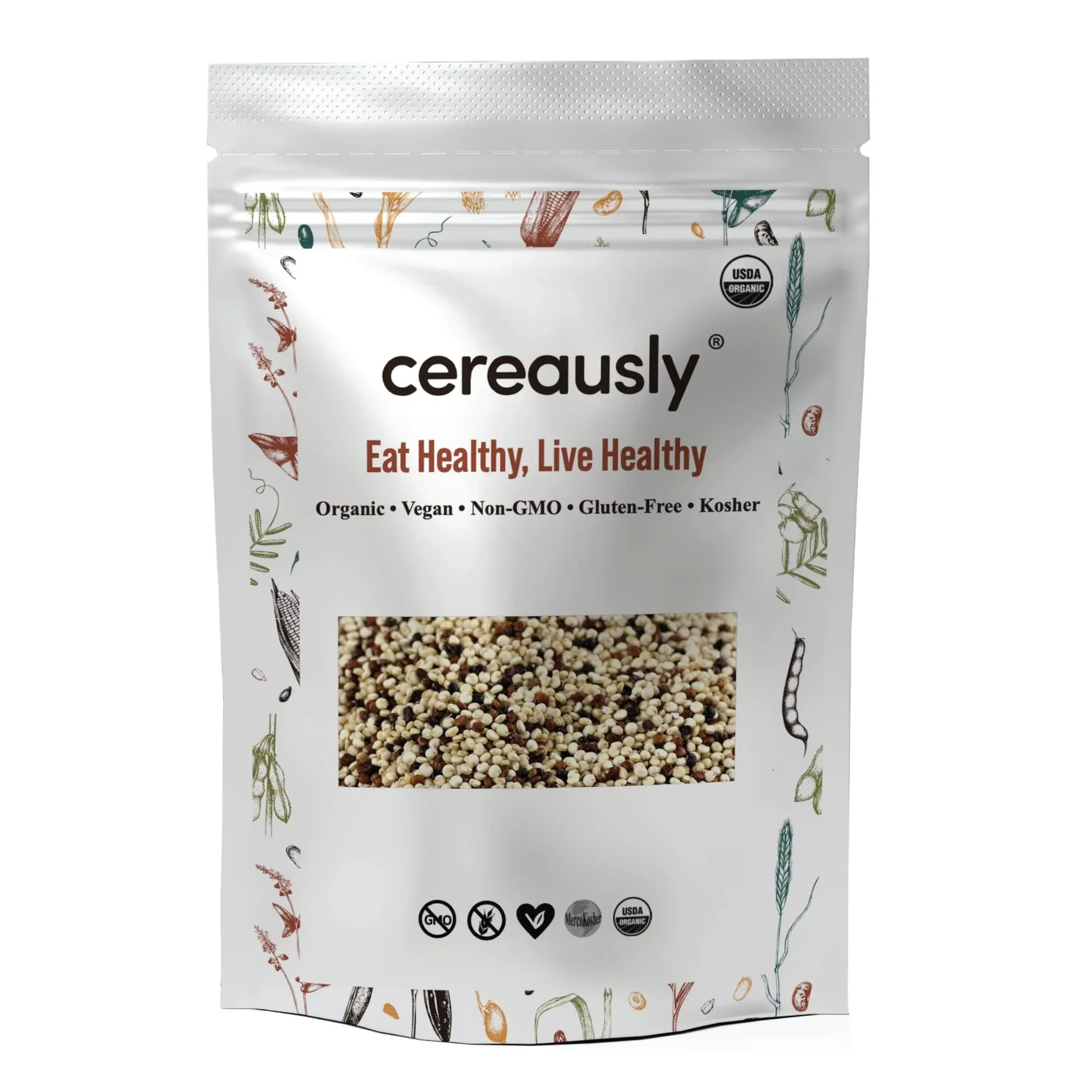 Cereausly Organic Tri-Color Quinoa Premium Royal Quinoa from Bolivia Kosher and ...