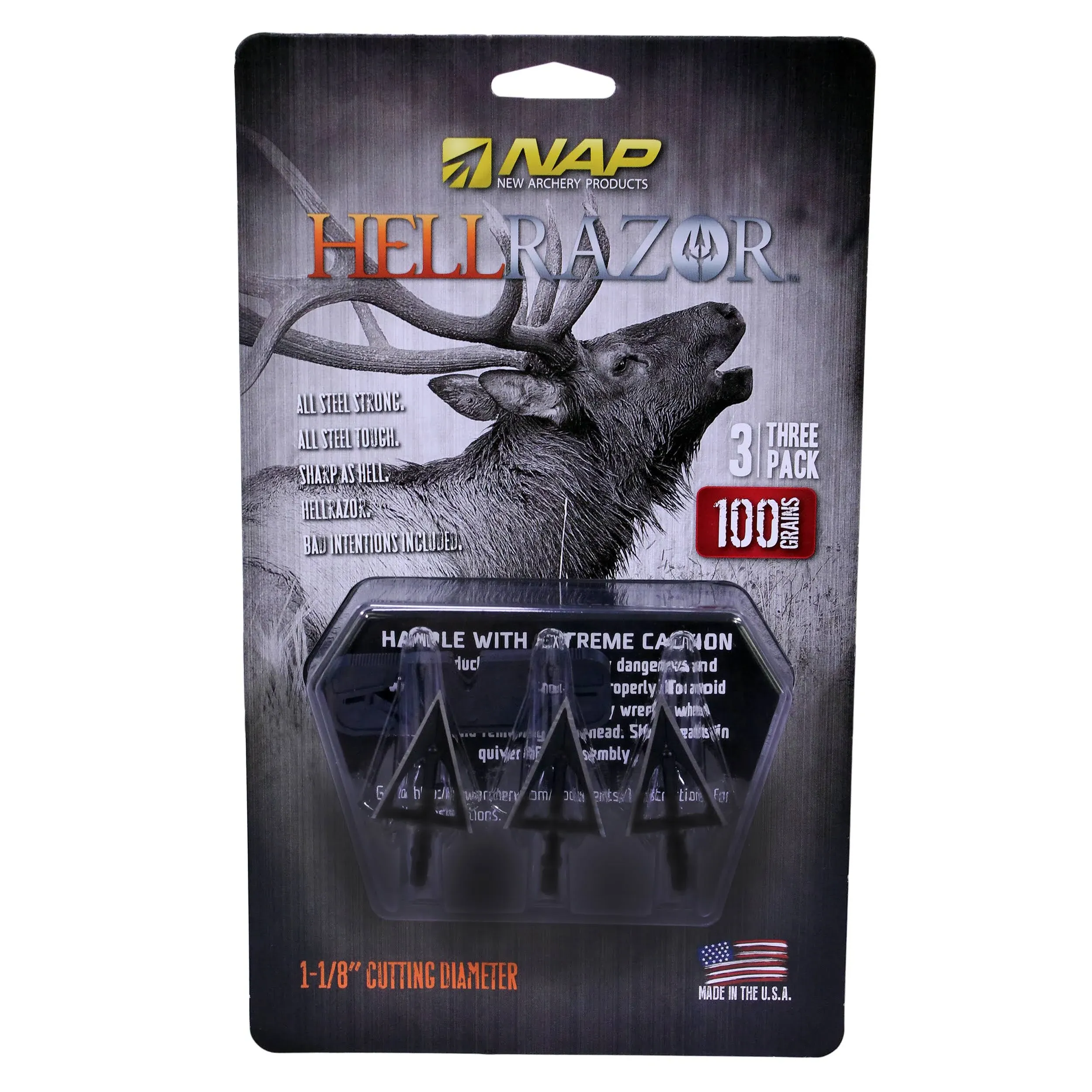 New Archery Products NAP Hellrazor Bow Big Game Hunting Solid Steel Fixed Blade 3 Pieces Broadhead Set