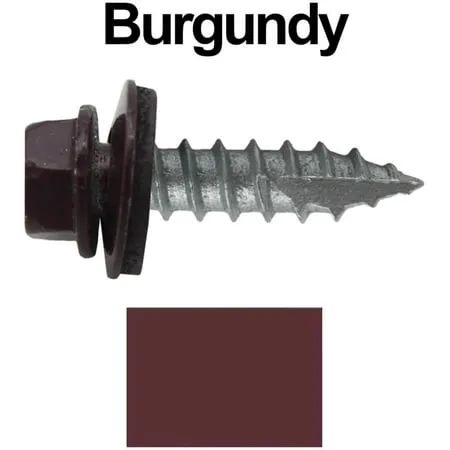 #14 Metal ROOFING SCREWS: (250) Screws x 1 BURGUNDY Hex Head Sheet Metal Roof Screw. Self starting/tapping metal to woodsheet metal screws with EPDM washer. For corrugated roofing