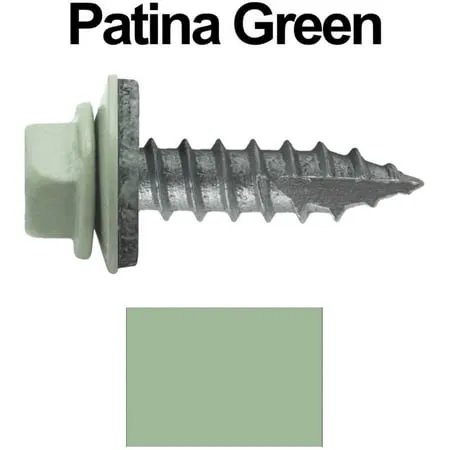 #14 Metal ROOFING SCREWS: (250) Screws x 1 PATINA GREEN Hex Head Sheet Metal Roof Screw. Self starting/tapping metal to woodsheet metal screws with EPDM washer. For corrugated roofing