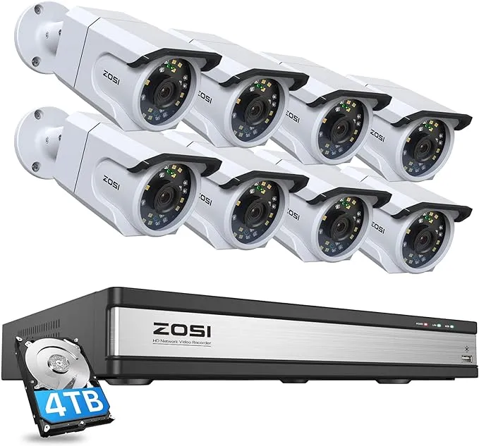 16 Channel 4K PoE Security Camera System with Audio, Smart Light Alarm, Starlight Night Vision, 8 Cameras, C105