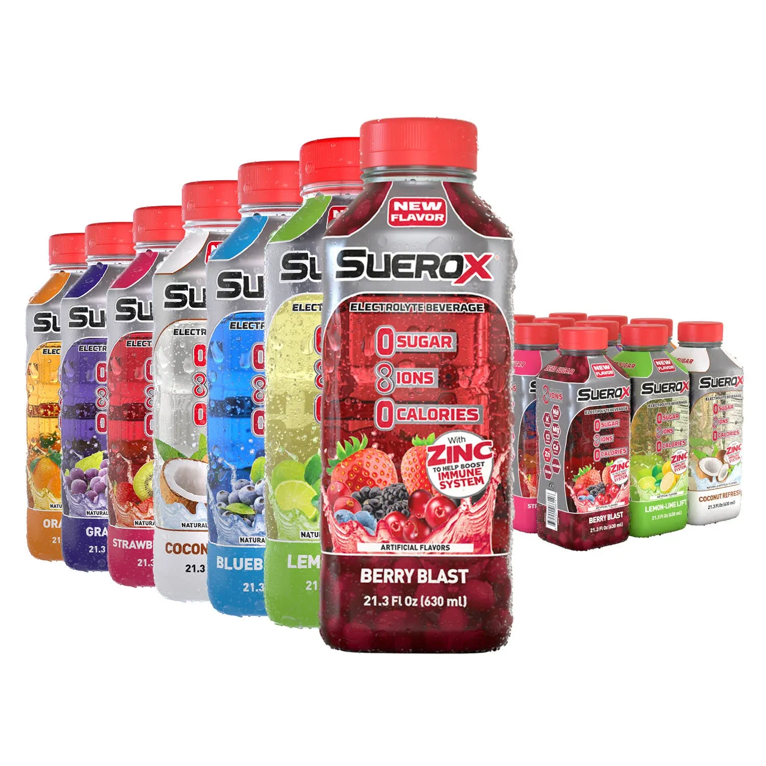 SueroX Zero Sugar Electrolyte Drink for Hydration and Recovery, Unique Blend of Electrolytes & 8 Ions, Zero Calorie Sports Drink, 21.3 Fl Oz, Ultimate Pack, 12 Count