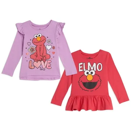 Sesame Street Elmo Toddler Girls 2 Pack Long Sleeve Graphic T-Shirts5T