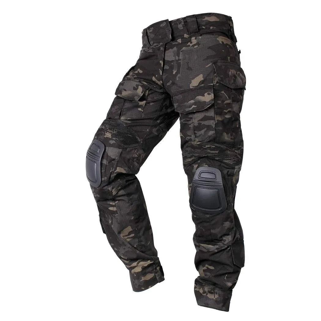 IDOGEAR Men G3 Combat Pants Multicam Camouflage with Knee Pads Airsoft Hunting Paintball Tactical Outdoor Trousers (Multi-camo Black Medium(32w/32l))