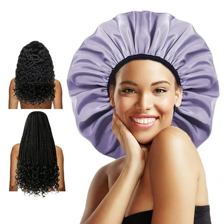 Auban Extra Large Shower Cap, Double-Layer Waterproof Reusable, XL Satin Lining Shower Bonnet for Women Thick, Long Hair, Locs, Braids(Adjustable),