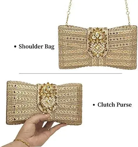 Crystal Clutch Bling Purses For Women Novelty Bow Evening Bag Silver Rhinestone Party Handbag