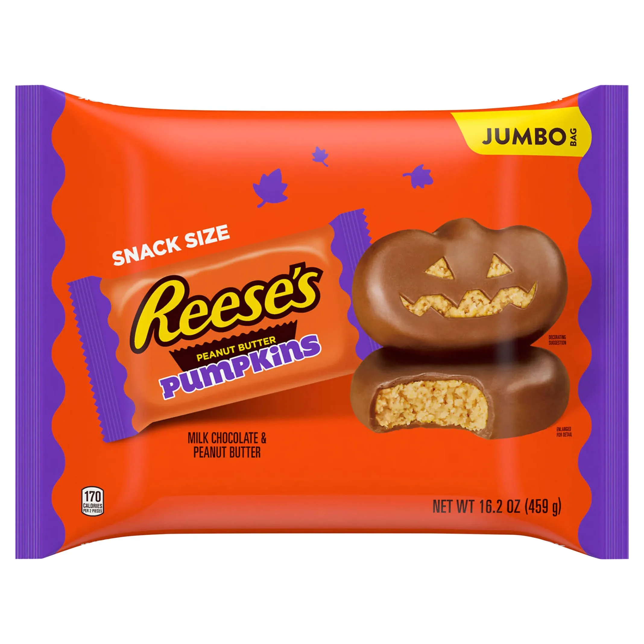 Reese&#039;s Chocolate &amp; Peanut Butter Halloween Pumpkin Jumbo Bag Snack Size -16.2oz