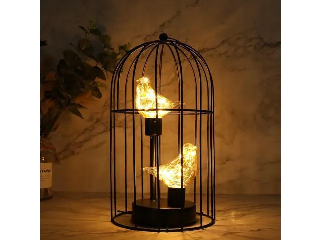 JHY DESIGN Birdcage Decorative Lamp Battery Operated 12' Tall Cordless Accent Light with Warm White Fairy Lights Bird Bulb for Living Room Bedroom.