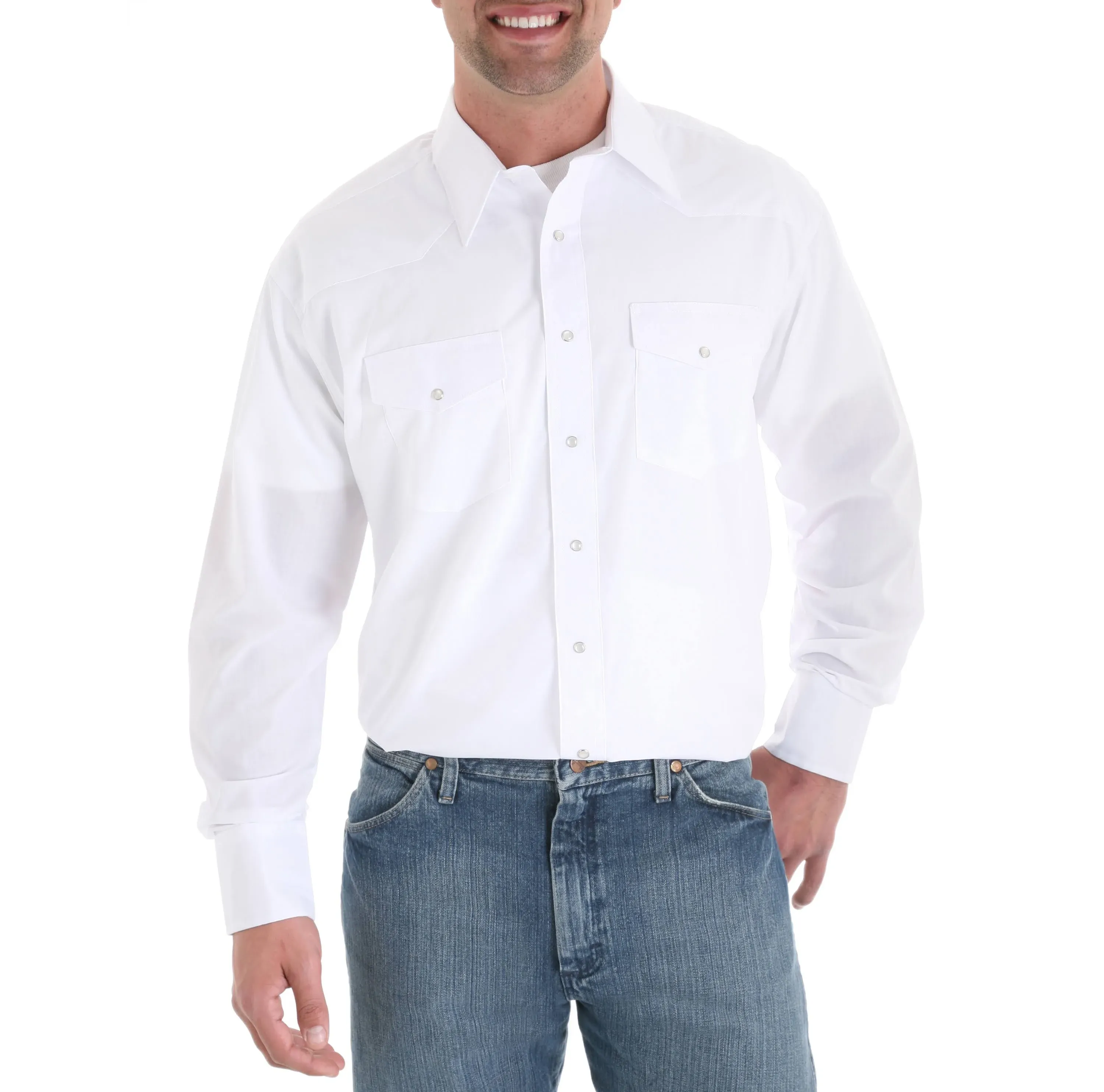 Wrangler Men's Western Long Sleeve Snap Shirt - White