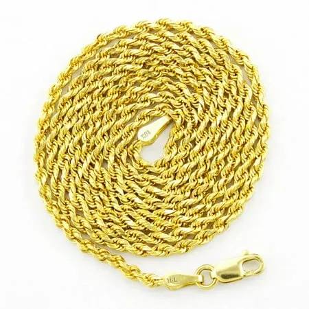 Nuragold 18k Yellow Gold 2mm Rope Chain Diamond Cut Pendant Necklace Mens Womens with Lobster Clasp 16 18 20 22 24 26