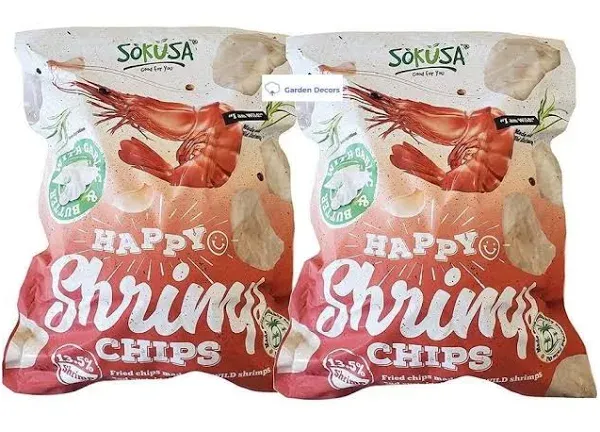 Sokusa Happy Shrimp Chips Fried Chips Made from Wild Shrimps and Sustainable Palm Oil 16oz 454g (Two Bags), 16.0 ounces, 2