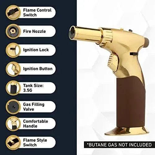 Dual Flame Butane Gun - Refillable Luxury Hand Held Mini For Cooking, Creme ...