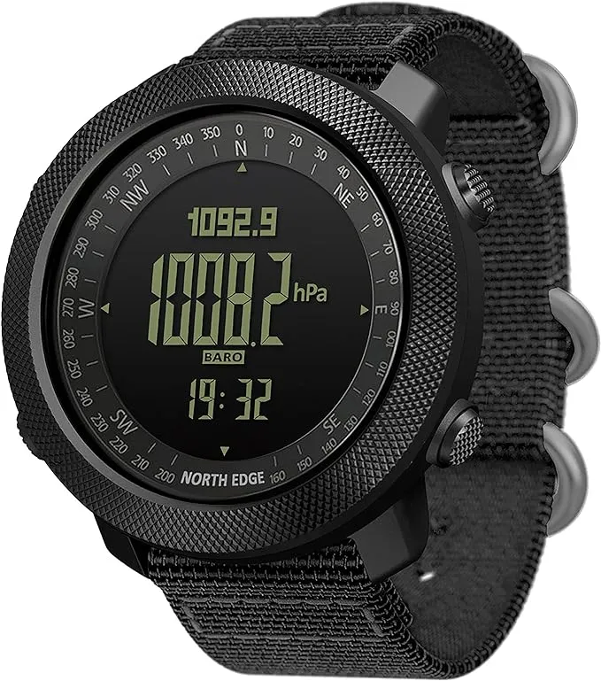 North Edge Apache Tactical Watches 50mm - Digital Outdoor Sports Survival Military Watches for Men, Compass, Rock Solid, Durable Nylon Band, Steps Tra