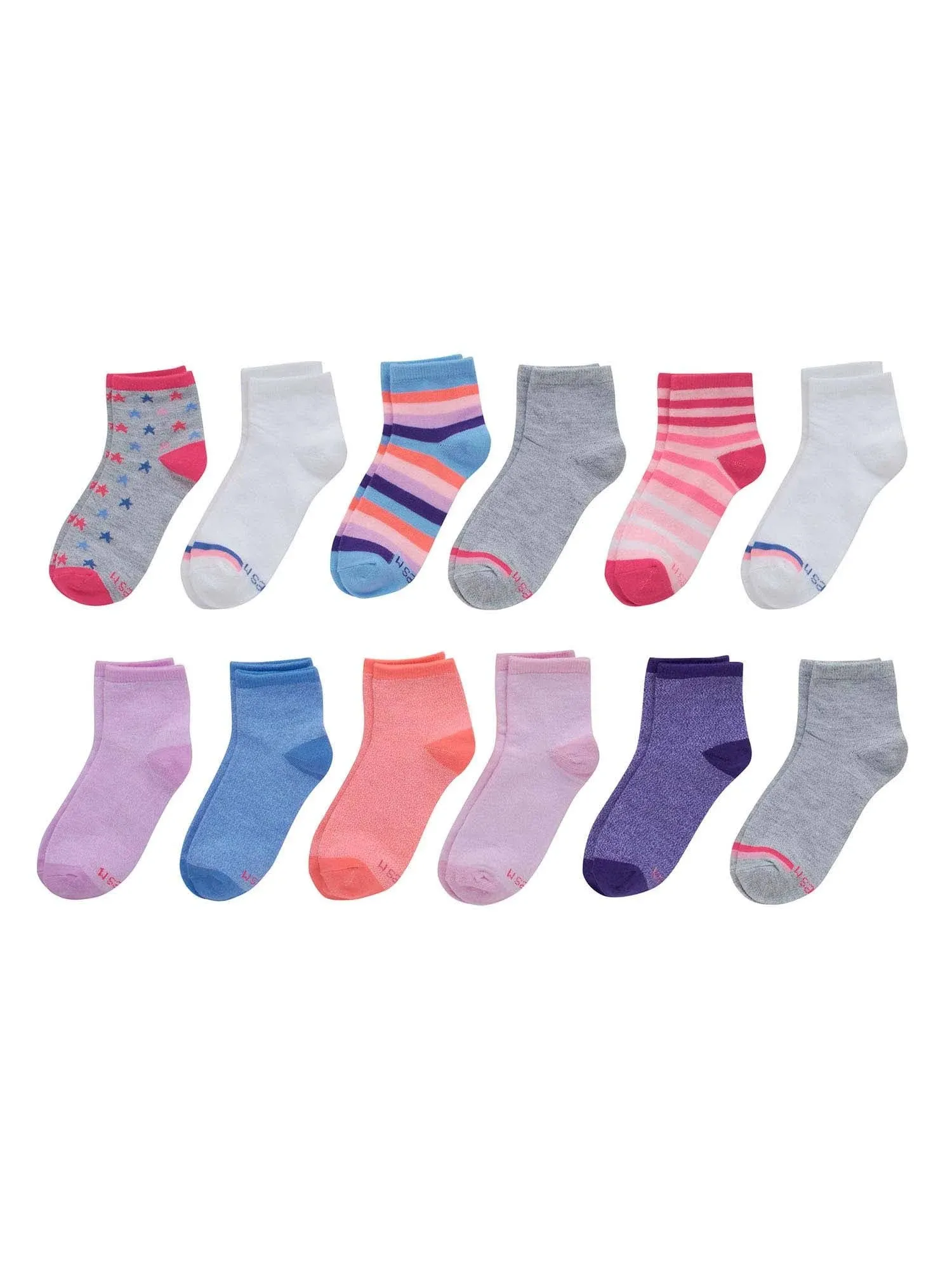 Hanes Girls Fashion Ankle Socks, Patterned Soft Socks, 12-Pack