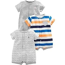 Simple Joys by Carter's Baby Boys' 3-Pack Snap-Up Rompers, Stripe, Whale, Tiger, 6-9 Months