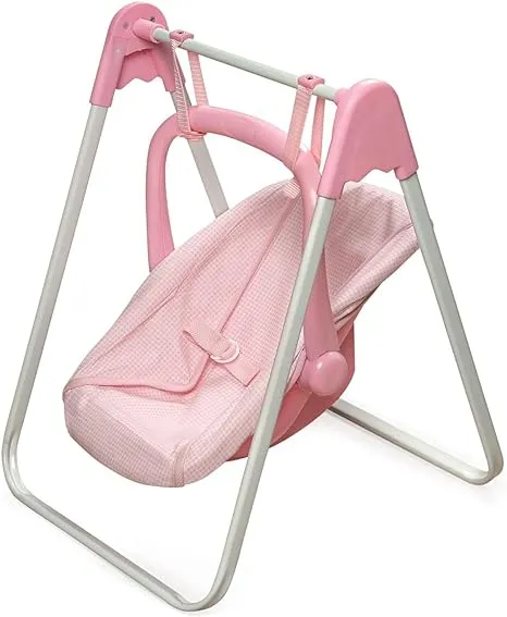 Badger Basket Doll Swing and Carrier - Pink Gingham