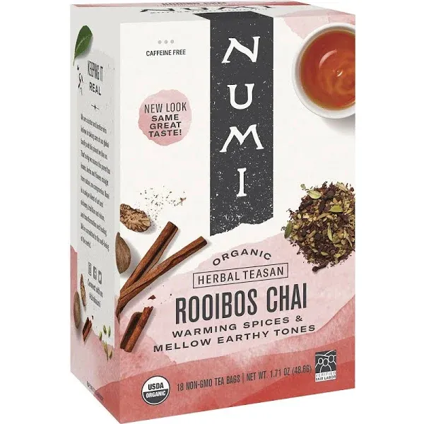 Numi Organic Rooibos Chai Tea, 18 Tea Bags, Red Tea with Cinnamon, Allspice &amp; Gi