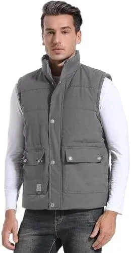 Flygo Men's Winter Warm Outdoor Padded Puffer Vest Thick Fleece Lined Sleeveless Jacket