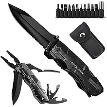 KINGMAX Pocket KnifeMultitool Tactical Knife with BladeSaw Plier Screwdriver Bottle OpenerFolding Knife Built with Full Stainless SteelPerfect Tool for MenCampingEmergencyOutdoorDaily Use.